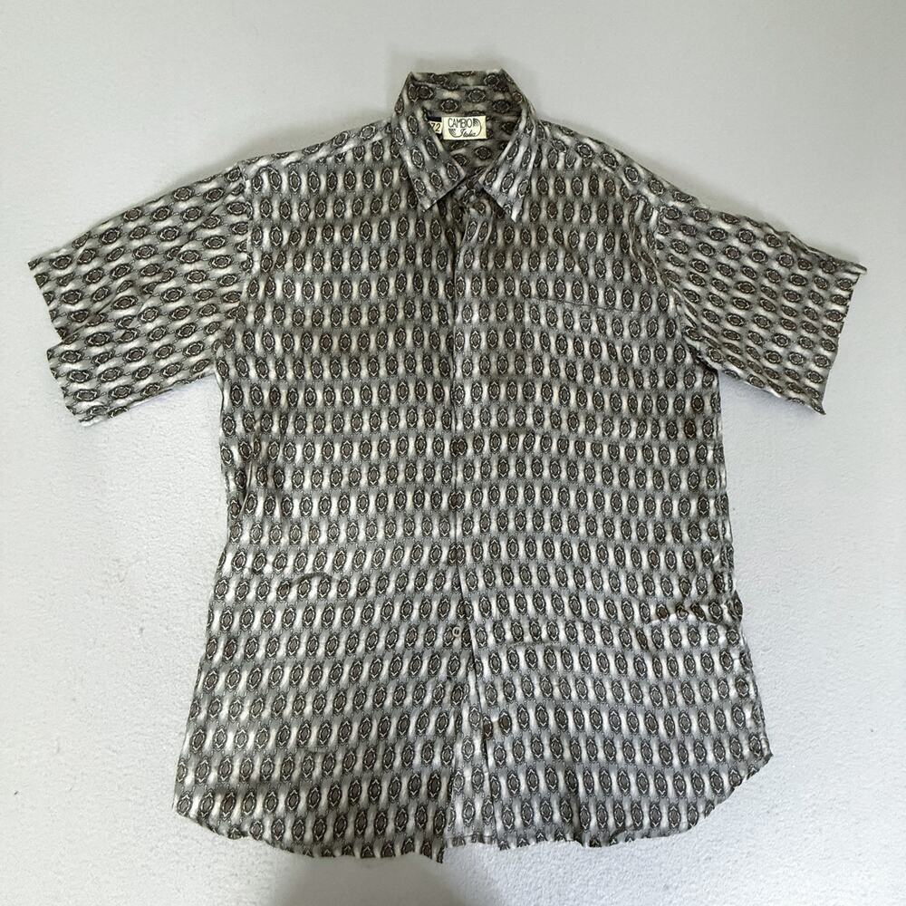 Cambio Italia Men’s Medium 100% Silk Short Sleeve Button Up Geometric Shirt